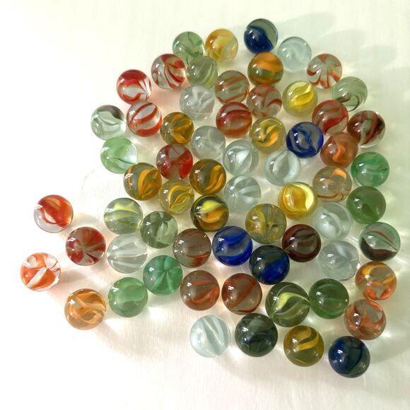 Marbles Lot of 68 Vintage Pee Wees 70s 80s Clear Yellow Orange Blue Green Red - Picture 1 of 1